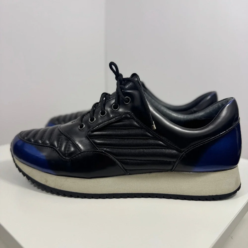 United Nude Sneakers Mens 9 Black Blue Quilted Leather Low‎ Top Shoes
